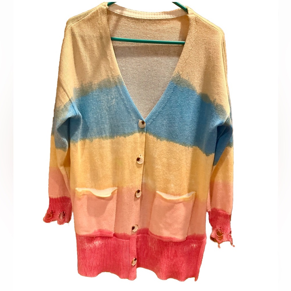 Tie Dye Long Cardigan Sweater Size Large